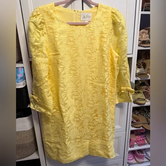 NWT Lilly Pulitzer Kavianna Dress Color: Finch Yellow Stacked Palm Burnout SZ 10 - Picture 5 of 11